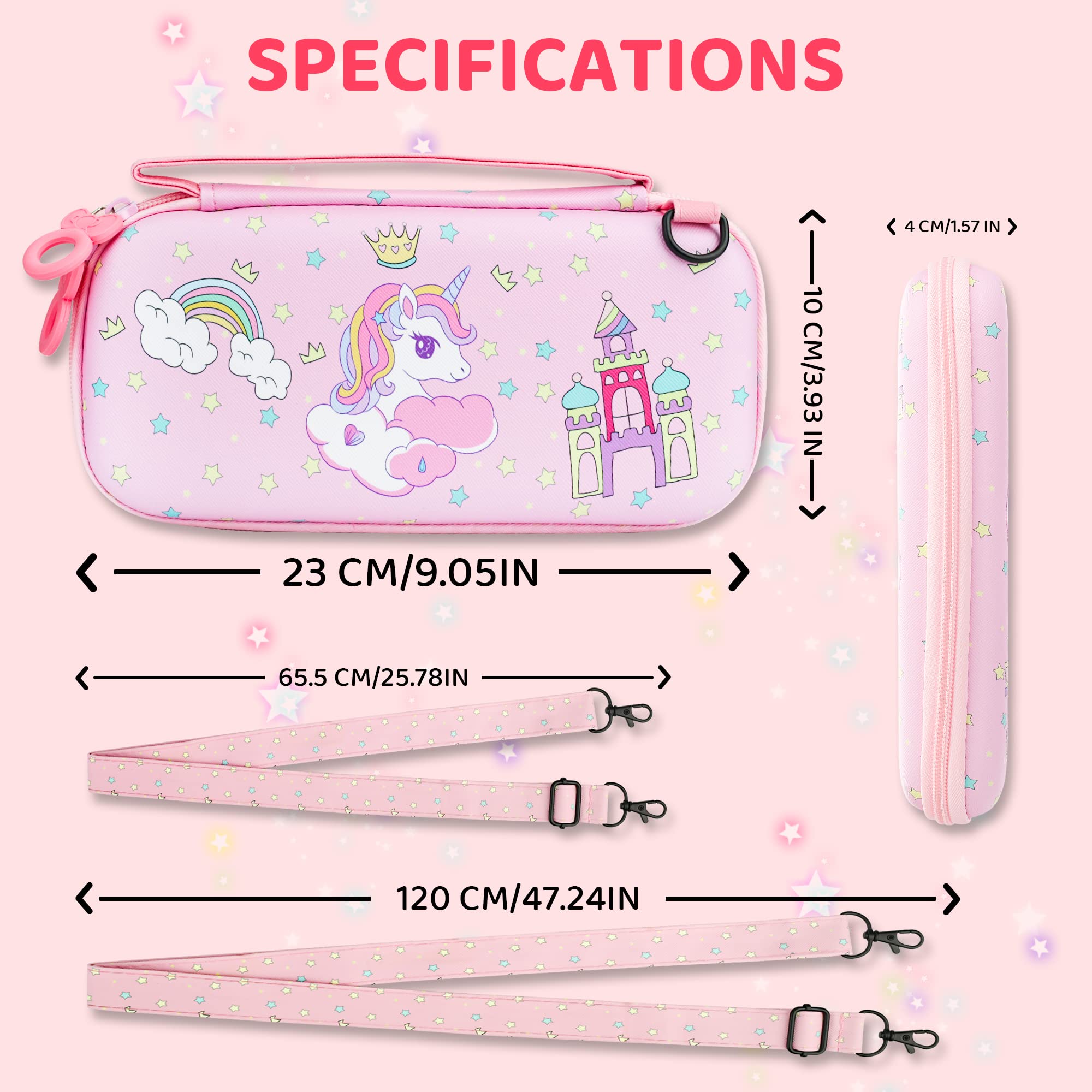 FANPL Case for Nintendo Switch Lite, Cute Pink Unicorn Carrying